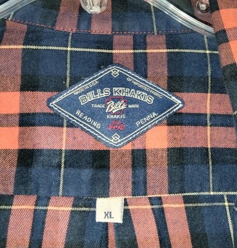 Mens Bills Khakis Button Down Shirt XL Navy & Orange Plaid Cotton Long Sleeve - Picture 3 of 3