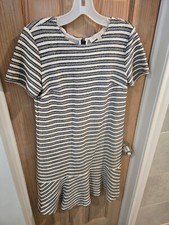 Ann Taylor Loft dress, Sz 4T, cream/navy/gray stripe