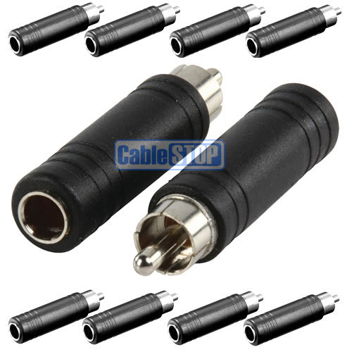 10 x RCA Phono Plug to 6.35mm MONO 1/4" Female Jack Socket Audio Cable Adapter - Picture 1 of 2
