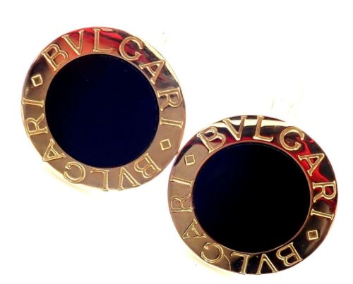 Authentic! Bvlgari Bulgari 18k Yellow Gold Black Onyx Cufflinks - Picture 3 of 9