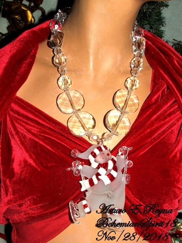 Arturo E.Reyna WEIHNACHTEN SCHNEEMANN KLARE LUCITE KRISTALLE HANDARBEIT HALSKETTE - Bild 2 von 8