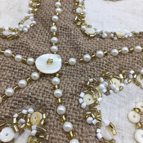 Nicole Miller Starfish Beaded Table Runner Beach Summer Tan Gold Mother of Pearl - Picture 8 of 10