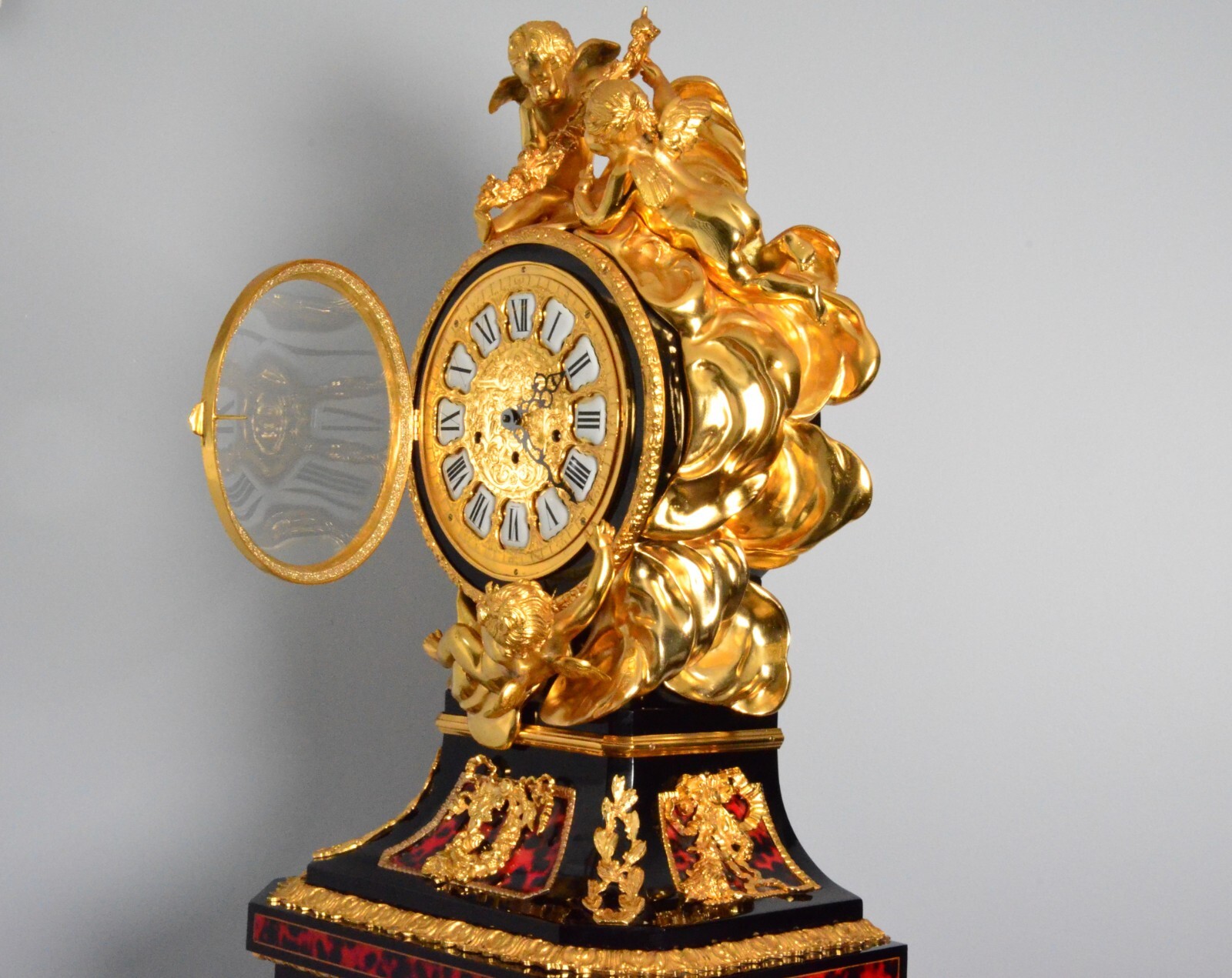 Antique Original Gilded Bronze Ormolu Boulle Inlaid Regulator