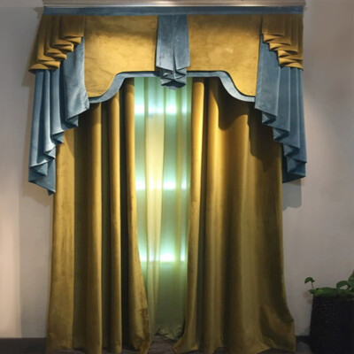 Custom Upscale living room velvet gold coffee cloth curtain valance drape C1787