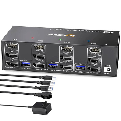 HDMI KVM Switch 3 Monitors 3 Computers 8K@60Hz 4K@144Hz, 4 Port USB 3.0 DP 1.4 - Picture 23 of 27
