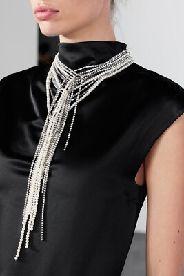 ZARA Faux Pearl Rhinestone Gem Long Multi Strand Statement Necklace Jewelry NEW