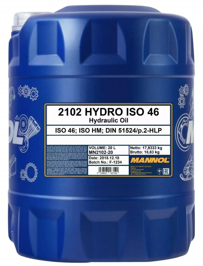 Mannol Hydro MN210220 ISO 46 Hydraulic Fluid Oil - 20 L for sale  