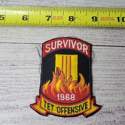 Vtg survivor 1968 TET offensive motorcycle jacket sleeve patch black red yellow