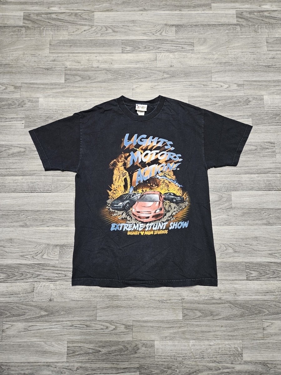 レア　disney MGM アトラクション　チェックリスト　tシャツ XL 黒 USA古着 ディズニー アトラクションTシャツ 黒 XL