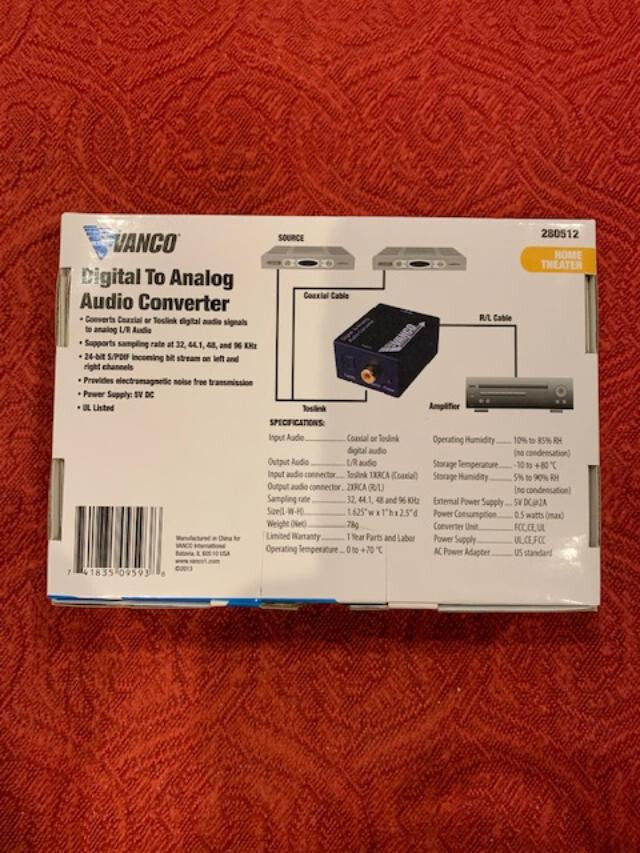 Vanco Digital to Analog Audio Converter NIB eBay