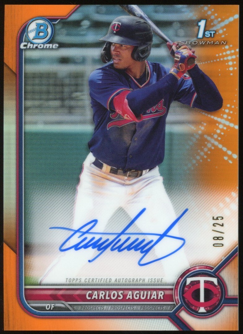 2022 BOWMAN CHROME PROSPECT AUTO ORANGE REFRACTORS #CPACA CARLOS AGUIAR /25