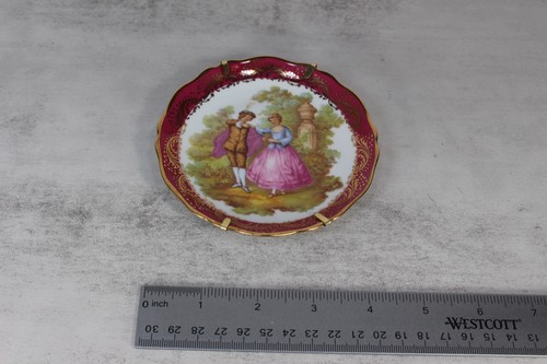 Vintage Limoges Mini Plate from France with Attached Hanger Victorian Couple - Picture 2 of 3