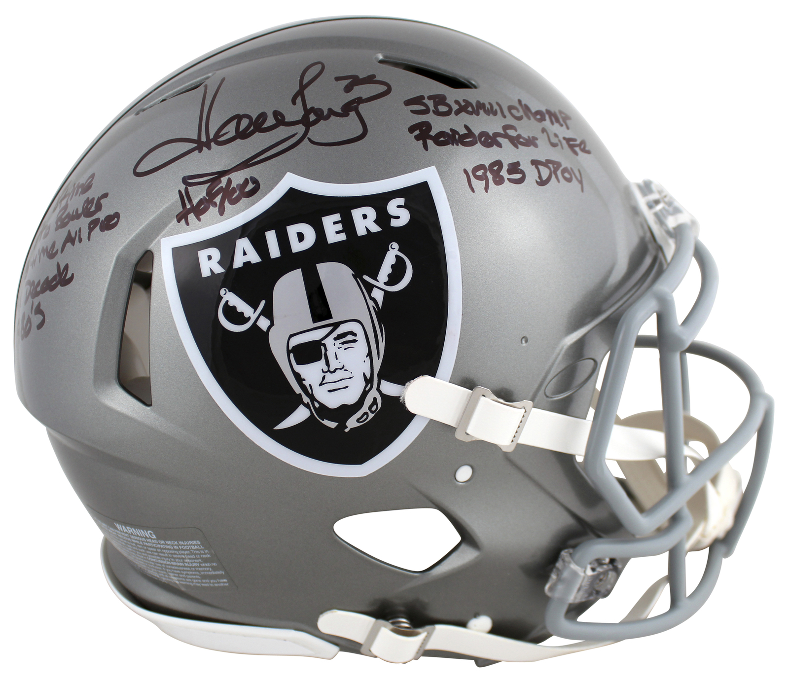 Howie Long Autographed Signed Oakland Raiders Raiders "Career Stat" Flash F/S Speed Proline Helmet BAS Wit 