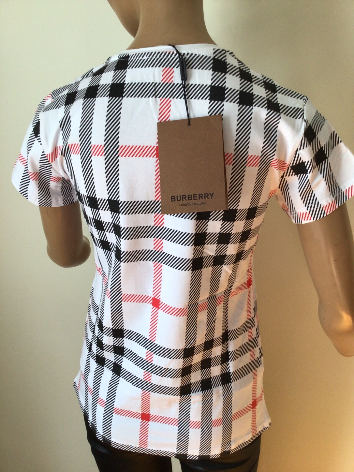 NEW BURBERRY LONDON  WHITE/BLACK/RED COTTON STRETCHED TOP SIZE XL