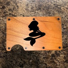 Wood Wallet Minimalist Laser Engraved with Beautiful Mermaid Silhouette