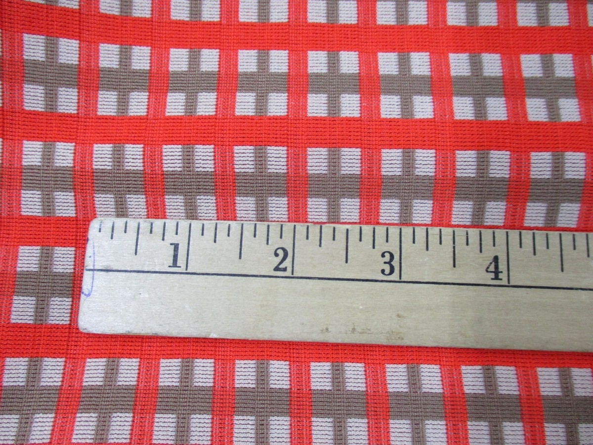 Vintage Poly Knit Fabric -Red with Square Designs - 58