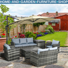 6 Piece Rattan Garden Furniture Set 7 Seater Outdoor Sofa with Storage Tables