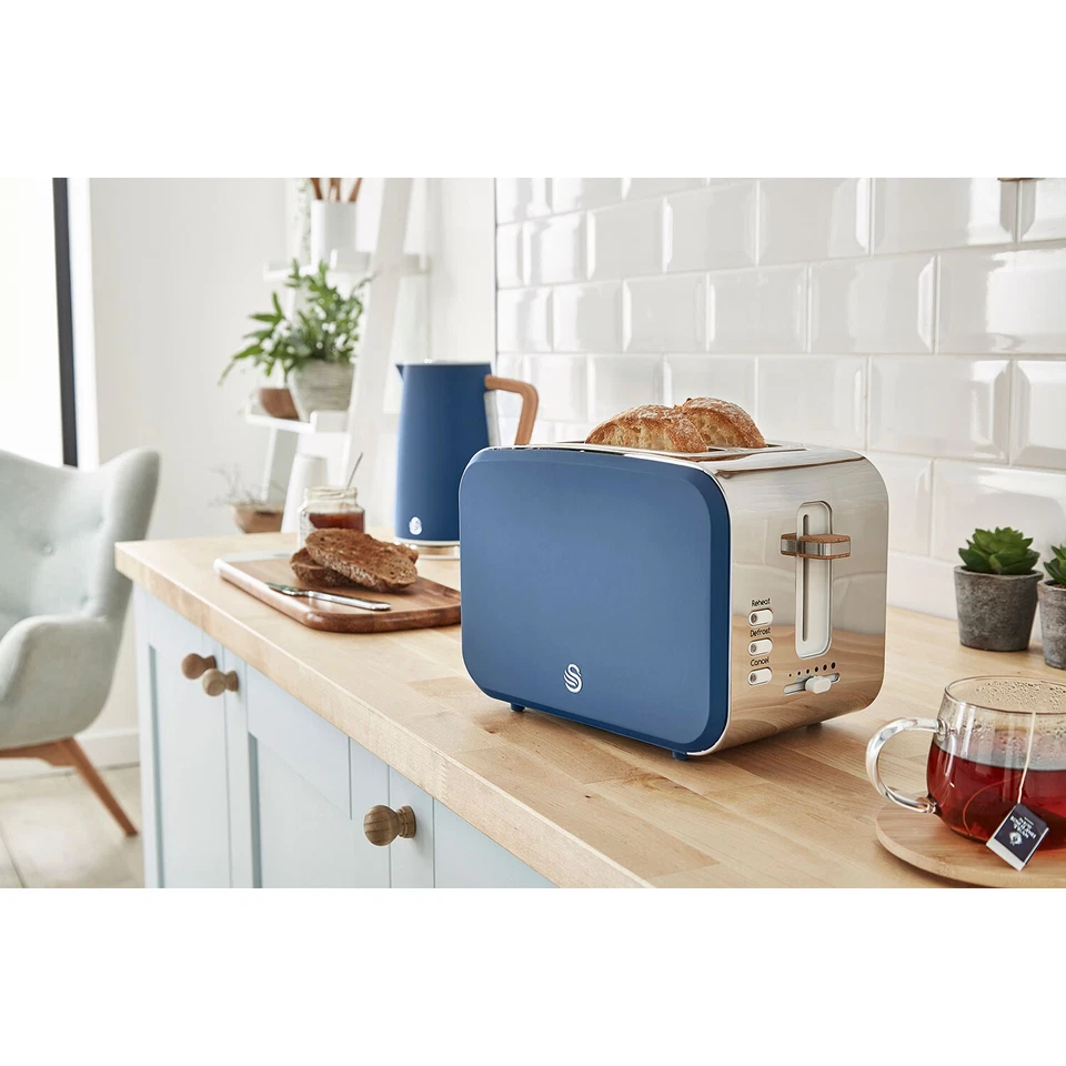 Swan Nordic Set Desayuno Hervidor Agua 1,7 L Tostador 2 rebanadas Moderno Azul - Imagen 3 de 4