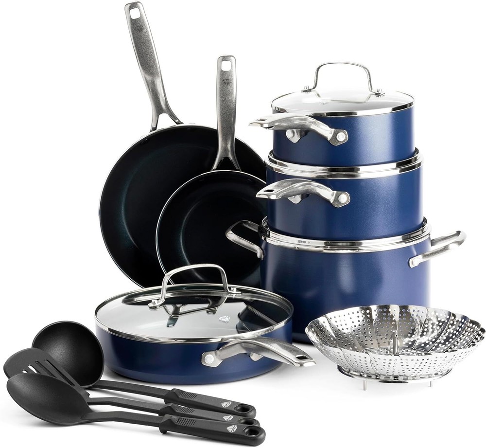 14-Piece Toxin-Free Ceramic Nonstick Pots and Pans Cookware Set, Dishwasher Safe