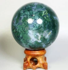 Natural Moss Agate Quartz Crystal Stone Sphere Ball Mineral Specimen / Stand