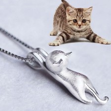 New Women's Fashion Jewelry Silver Cat Kitty Charm Necklace Meow 5-6