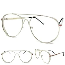 Mens Women Classic Vintage Retro Style Clear Lens EYE GLASSES Silver Metal Frame