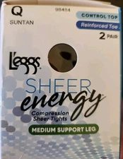 NEW L'eggs 2 Pair Everyday Control Top Reinforced Toe Pantyhose *SUNTAN* QUEEN