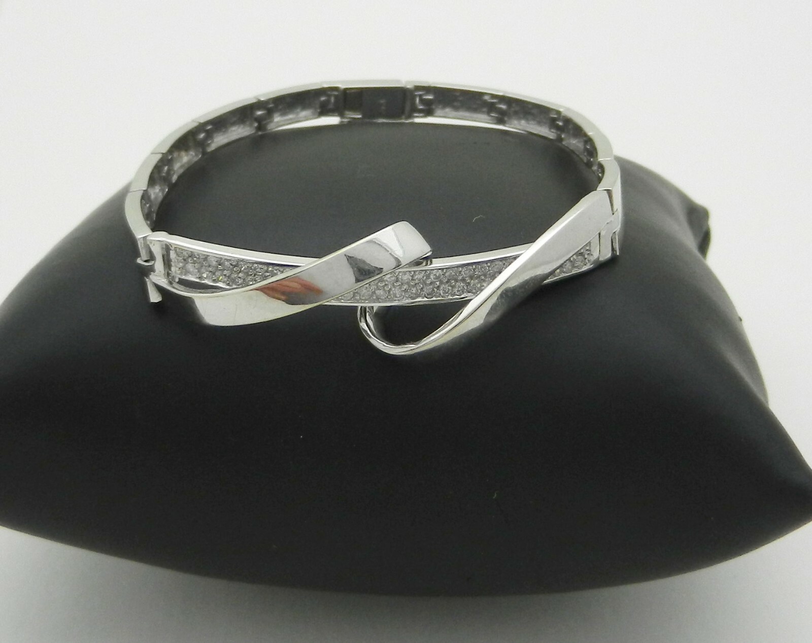 Solid 14k White Gold Open Bangle Cuff Bracelet Na… - image 10