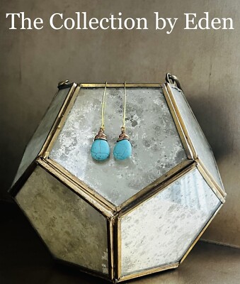 Minu Earrings- Gold and Turquoise Teal Blue French Wire Dangle