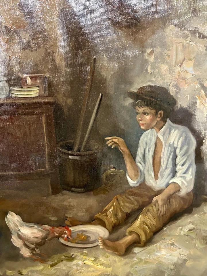 Vintage Italian BERTOLINI COUNTRY SCENE WITH FAMILY Realist painting C1900's - image 4 of 4