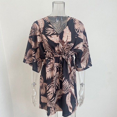 Übergröße Boho Strand Sommerkleid Damen lockere Tunika Sommer Minikleid Freizeit Print, - Bild 4 von 19