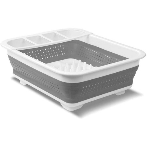 Large White Collapsible Dish Drainer Folding Draining Rack Plates Cutlery Board - Picture 6 of 10