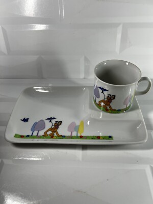 Vintage Walt Disney Japan ''Pluto'' Child's Porcelain Plate/Tray and Mug