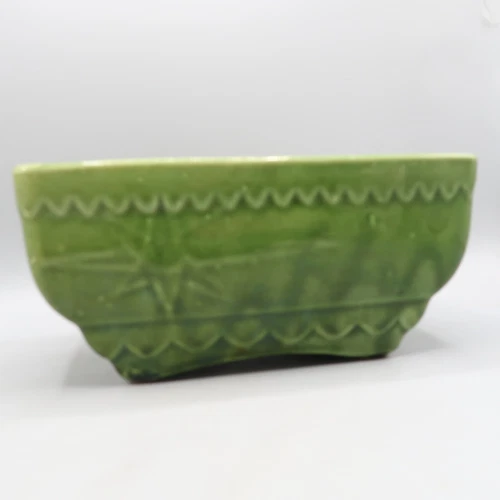 MCM 1950's USA Pottery #208 Starburst Green Ceramic Planter 9" X 4"