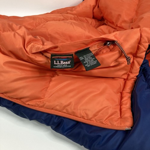 LL Bean Jacket Mens LT Orange Blue Reversible Coat Goose Down Filled Puffer NICE - Picture 7 of 15