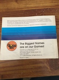 Wheel Of fortune Family Edition NINTENDO NES MANUALS INSTRUCTIONS BOOKLETS