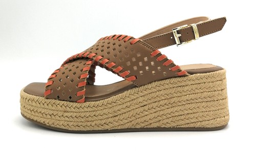 Stonefly 220863 Brown Orange Leather Sandal Rope Wedge Heel T 7cm - Picture 2 of 4
