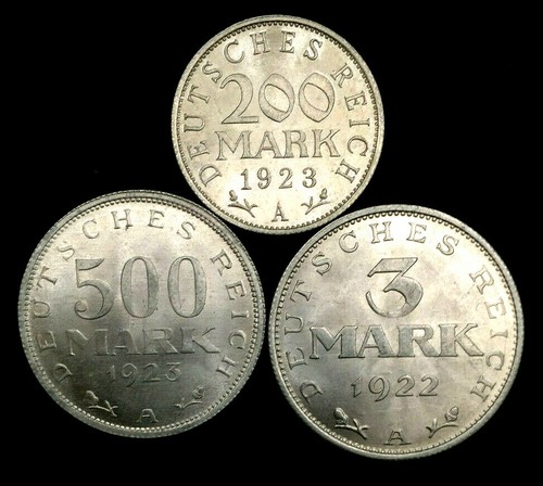 Rare 1920's Germany Weimar Republic Coin Set 3, 200, & 500 Mark Collectible Set - Picture 2 of 2