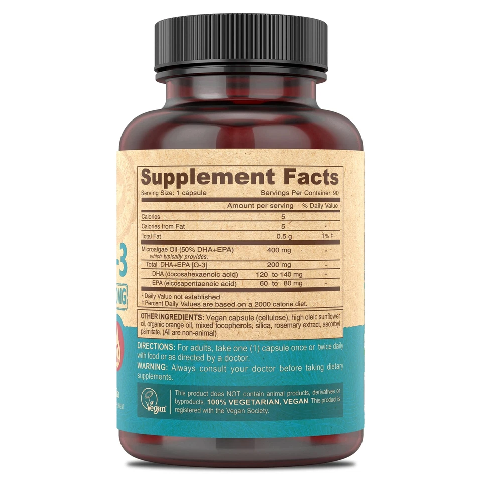 Cápsulas blandas de aceite de algas Deva Vegan Omega 3 DHA EPA 90 unidades sin gelatina Foto 4 de 4