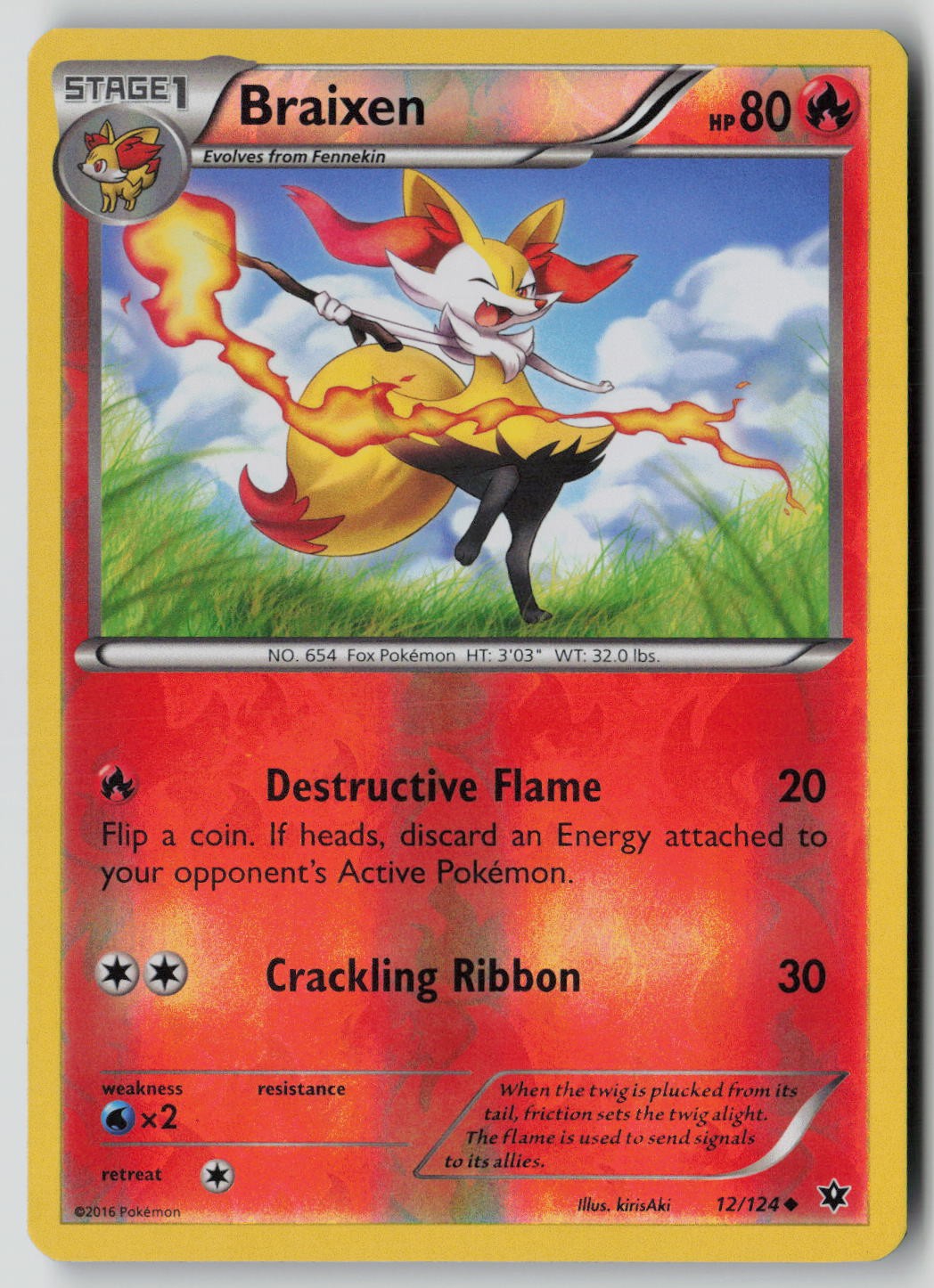 Braixen 12/124 Uncommon Fates Collide Pokemon Reverse Holo NM