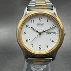 Seiko Watch Men 36mm White Dial Two Tone Daydate Round 7n43-7b19 New Battery