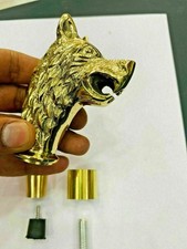 Wolf head handle solid brass golden only wooden cane walking stick handmade gift