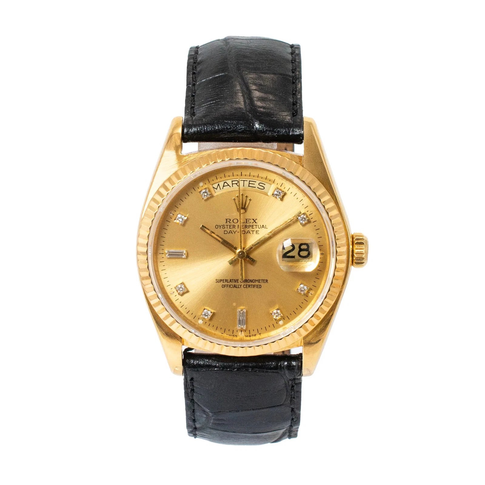 Rolex — 1979 Rolex Day Date 36MM 18078 President Diamond Dial Black 18K Gold Watch
