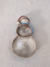 Old Time Home Decor Multicolor Pottery 9" Handmade Stained Snowman Holiday Dish