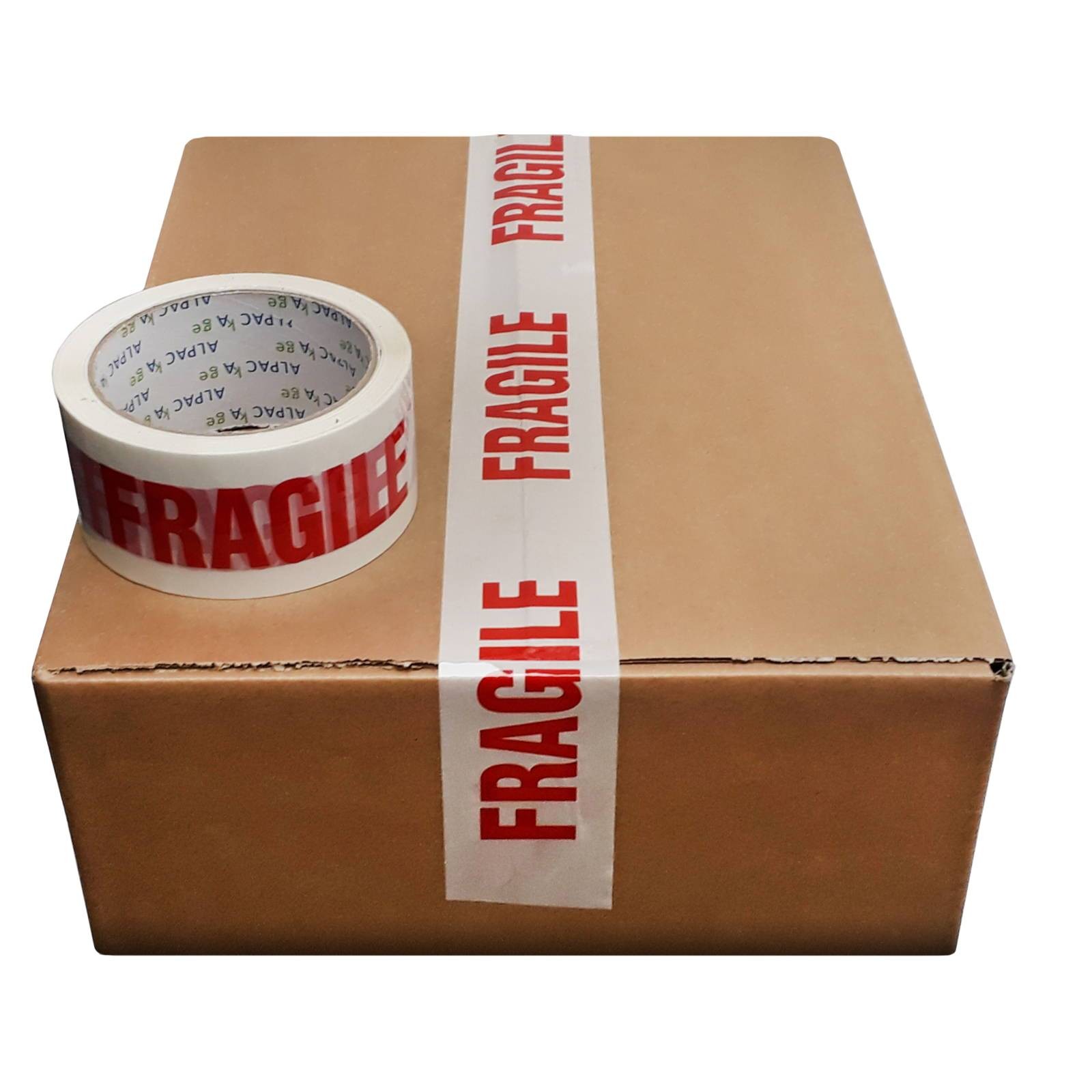 Alpackage Box of 72 of Fragile BOPP Packaging Parcel Tape 48mm x 66m Red & White
