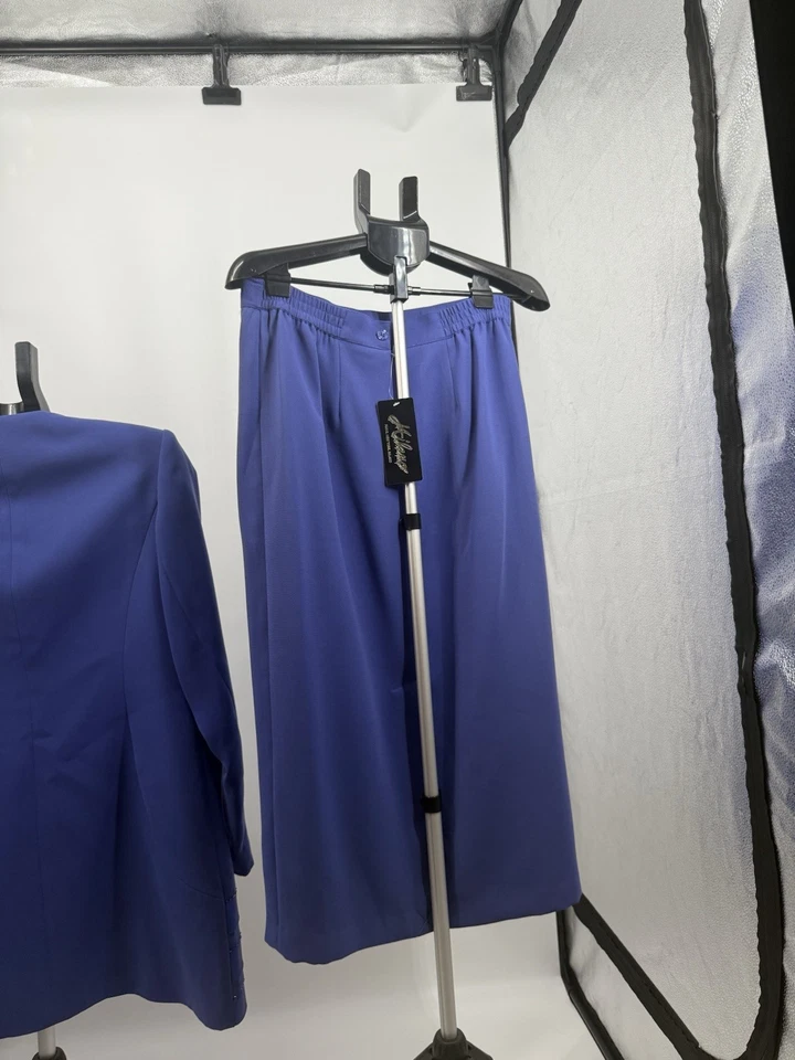 Milano 2 Pc Blue Beaded Satin Sunday Church Skirt Suit Sz 12 Formal Evening NWT - Image 4 of 4