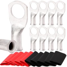 TKDMR 10pcs 8 Awg-3/8 Ring Marine Grade Copper Wire Lugs,with 31 Heat Shrink ...