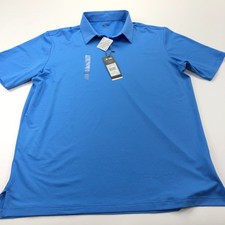 Adidas NWT Large Mens Lycra UPF 50 Golf SS Button Polo Striped Shirt Light Blue