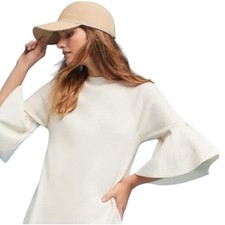 MOTH Anthropologie Women Small Chester Bell Sleeve Sweater Mini Dress Cream