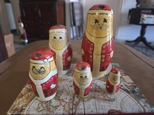 Nesting Dolls Wooden Santas 1950-60s Made in China by Enesco 5.5"